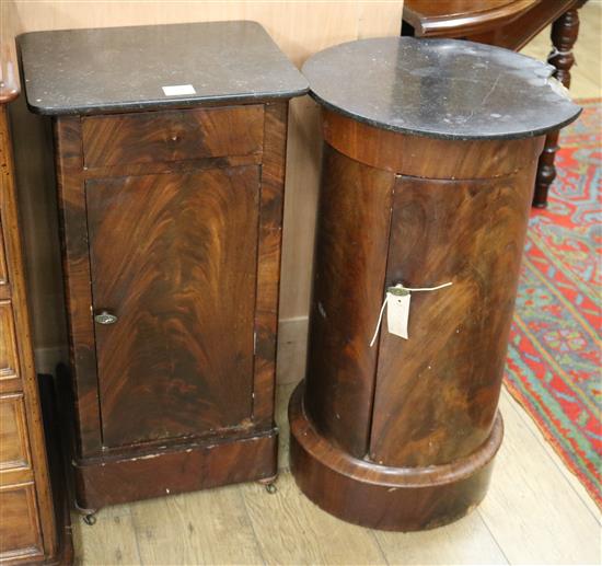 Two French mahogany bedside cupboards W.38 and 40.5cm